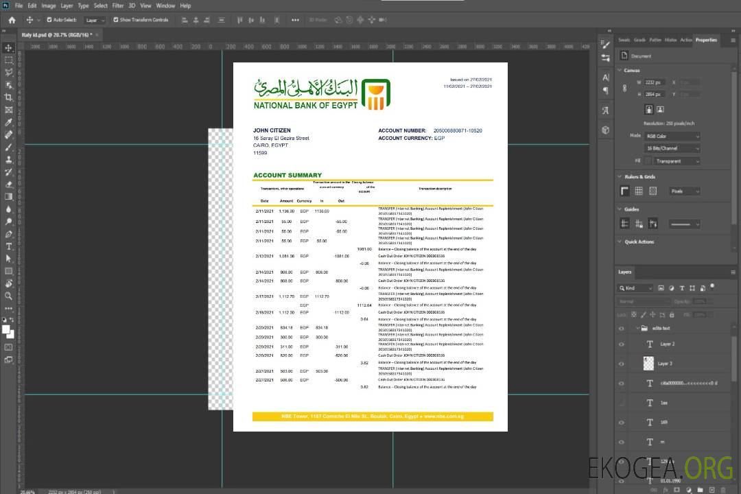 Modèle de relevé bancaire de la Banque nationale d'Égypte d'Égypte facile à remplir au format Excel et PDF template
